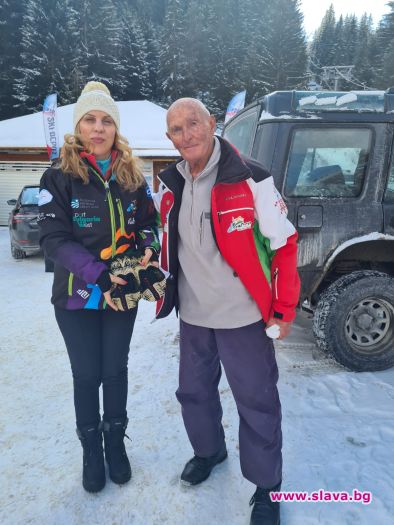 Най-възрастният практикуващ скиор у нас Иван Раев посрещна вицепремиера Марияна Николова на Мечи чал
