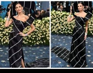 Деми Мур с рокля на Том Браун, вдъхновена от мъжките вратовръзки на Met Gala 2025 (Видео)